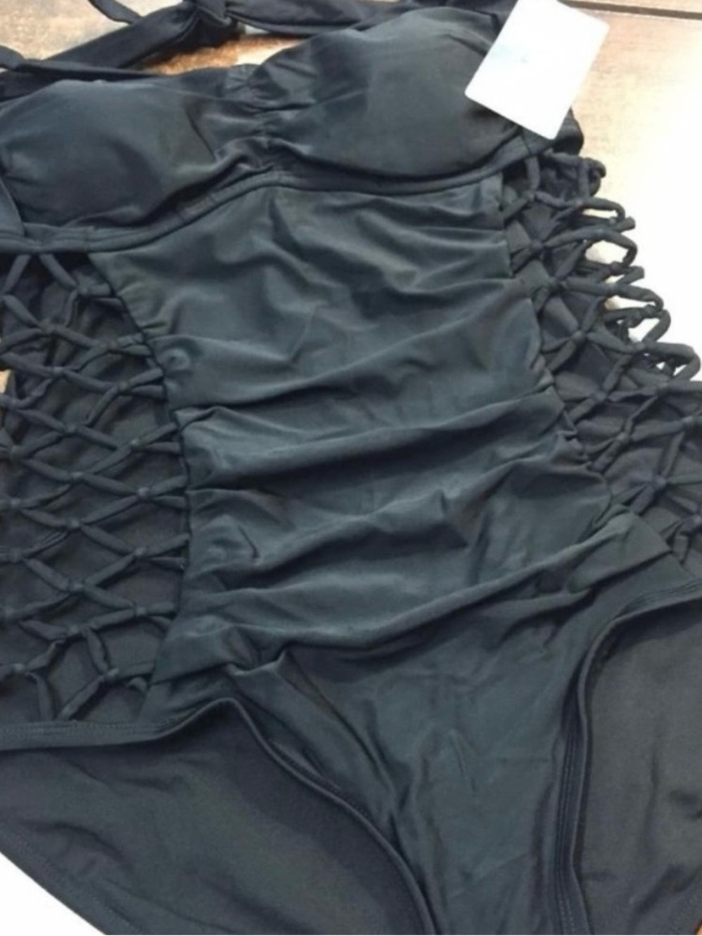 Ashley Graham Black Strappy Lattice One-Piece Swimsuit - Picture 4 of 5